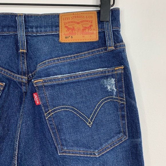 Levi’s 501 S Button Fly Raw Hem Skinny Denim Jeans - Picture 7 of 8